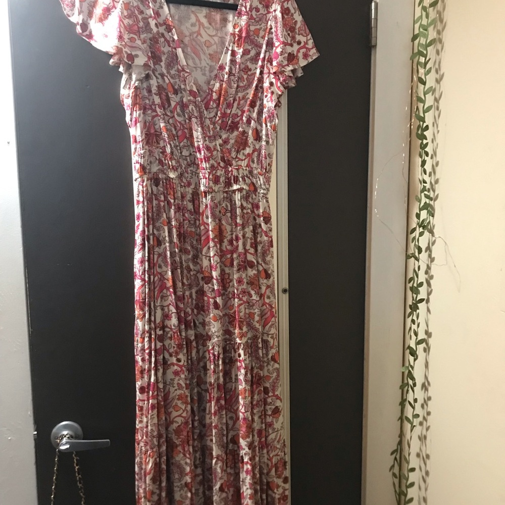 Knox Rose Pink and Red Tiered Wrap Maxi Dress